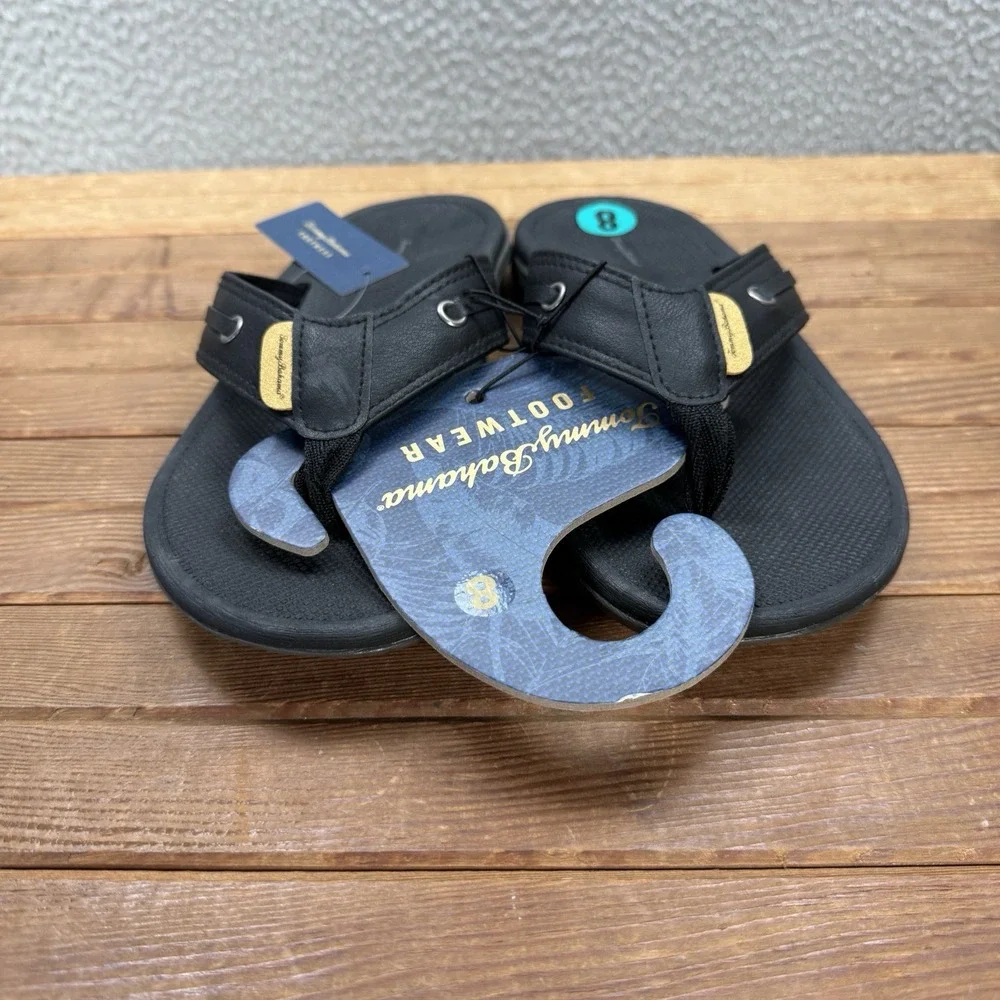 Tommy Bahama Sandals Mens 8 Black TBF Coast Flip Flops Beach Summer Casual NEW